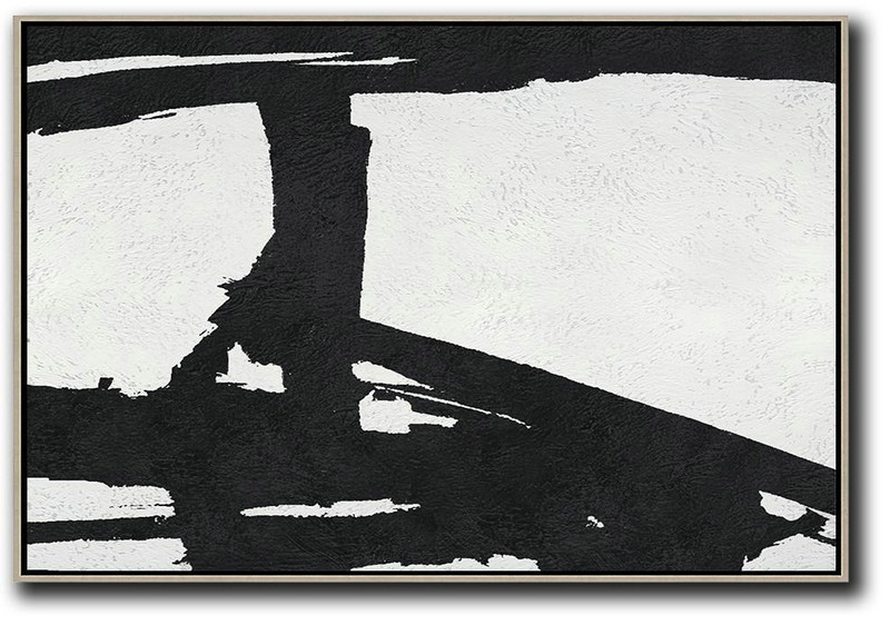Acrylic Painting On Canvas,Hand Painted Oversized Horizontal Minimal Art On Canvas, Black And White Minimalist Painting - Extra Large Canvas Painting